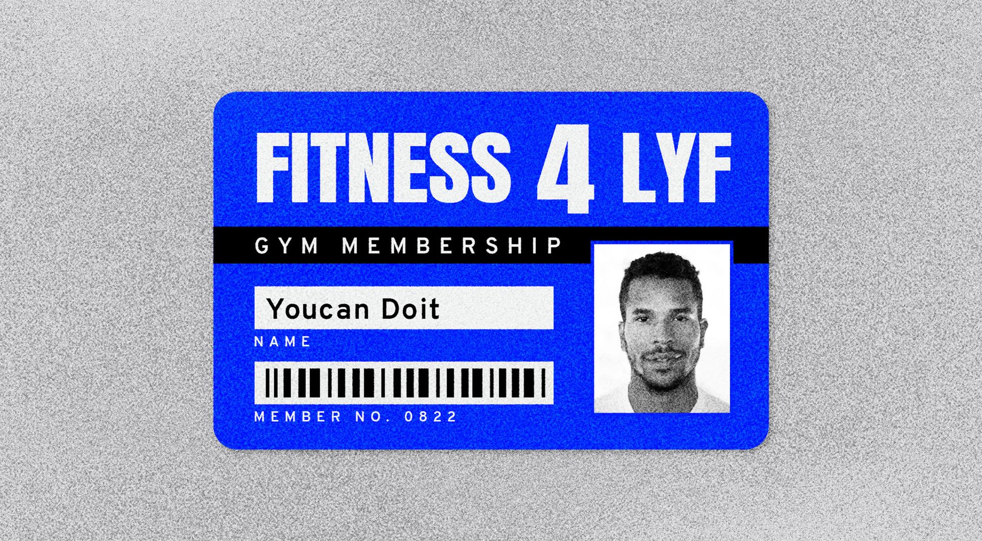 Faux, stylised gym membership card, belonging to young man called Youcan Doit.